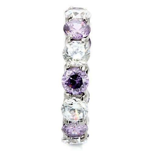 Jewellery Kingdom Full Amethyst Eternity Band Simulated Diamonds Stainless Steel 4mm Ring (Silver) - Jewelry Rings - British D'sire