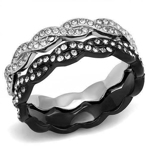 Jewellery Kingdom Full Eternity 7mm Stainless Steel Ladies Stacking Rings Set (Black) - Rings - British D'sire