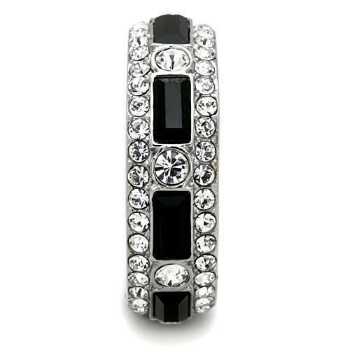 Jewellery Kingdom Full Eternity Band Black Emerald Cut Cz Stainless Steel Silver Pave Ring - Jewelry Rings - British D'sire Main image