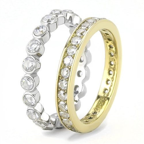 Jewellery Kingdom Full Eternity Bands Stacking Silver Two Tone Stainless Steel Rings (Gold) - Jewelry Rings - British D'sire Main image