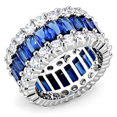 Jewellery Kingdom Full Eternity Blue Emerald Cut Silver Rhodim Ladies Sapphire Band Ring - Jewelry Rings - British D'sire