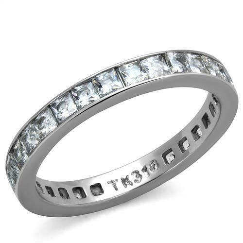 Jewellery Kingdom Full Eternity Princess Band Stainless Steel 3mm Stacking Ring (Silver) - Jewelry Rings - British D'sire Main image