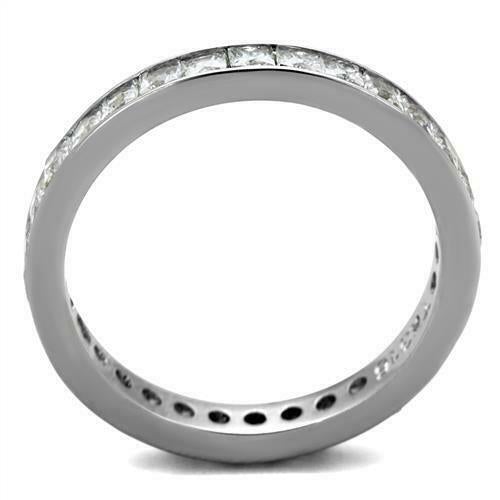 Jewellery Kingdom Full Eternity Princess Band Stainless Steel 3mm Stacking Ring (Silver) - Jewelry Rings - British D'sire