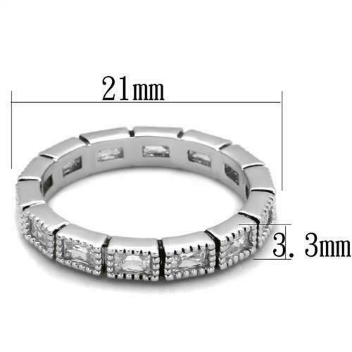 Jewellery Kingdom Full Eternity Wedding Band Emerald Cut Rhodium Stacking Ring (Silver) - Jewelry Rings - British D'sire