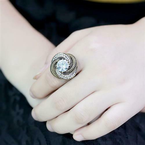 Jewellery Kingdom Gold Cocktail Solitare Accent Cz Ladies Swirl Statement Steel Ring - Jewelry Rings - British D'sire