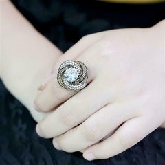 Jewellery Kingdom Gold Cocktail Solitare Accent Cz Ladies Swirl Statement Steel Ring - Jewelry Rings - British D'sire