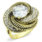 Jewellery Kingdom Gold Cocktail Solitare Accent Cz Ladies Swirl Statement Steel Ring - Jewelry Rings - British D'sire