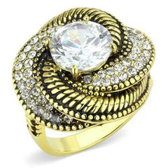Jewellery Kingdom Gold Cocktail Solitare Accent Cz Ladies Swirl Statement Steel Ring - Jewelry Rings - British D'sire