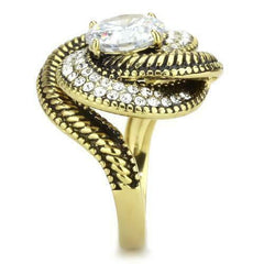 Jewellery Kingdom Gold Cocktail Solitare Accent Cz Ladies Swirl Statement Steel Ring - Jewelry Rings - British D'sire
