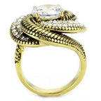 Jewellery Kingdom Gold Cocktail Solitare Accent Cz Ladies Swirl Statement Steel Ring - Jewelry Rings - British D'sire