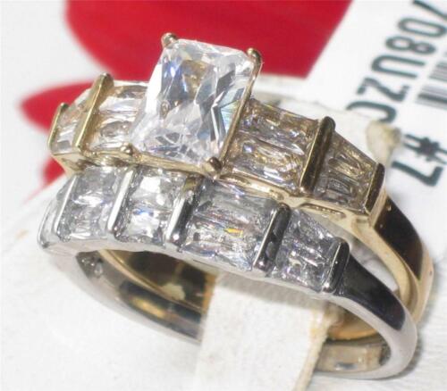 Jewellery Kingdom Gold Cubic Zirconia Emerald Cut Two Tone Steel Ladies Engagement Wedding Ring Set Secondary image