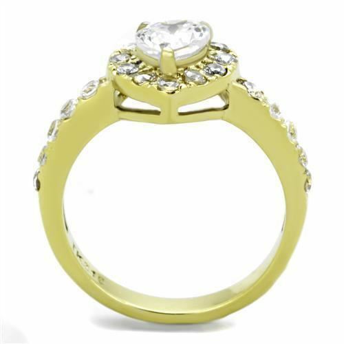 Jewellery Kingdom Gold Heart Ring Ladies 1ct Cz Cubic Zirconia 18kt Steel - Jewelry Rings - British D'sire Main image
