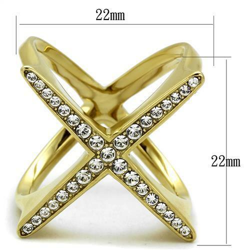 Jewellery Kingdom Gold Ladies Band Princess Cut Cubic Zirconia Cocktail Glamorous Steel Ring Secondary image
