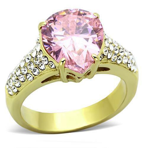 Jewellery Kingdom Gold Pink Sapphire Ladies 3ct Simulated Diamonds 18kt Steel Pear Ring - Jewelry Rings - British D'sire