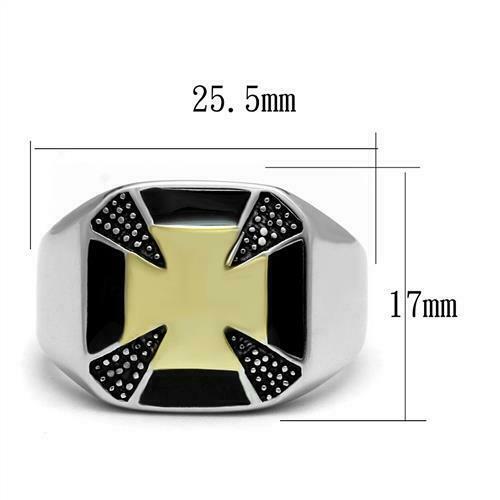 Jewellery Kingdom Gold Pinky Signet Black Epoxy Silver Stainless Steel Mens Cross Ring Secondary image