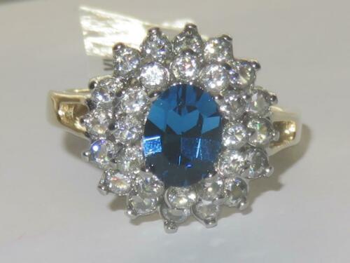 Jewellery Kingdom Gold Sapphire Ring Cz Oval Dress Cluster 18kt Steel Ladies Pretty Double Row - Jewelry Rings - British D'sire Main image