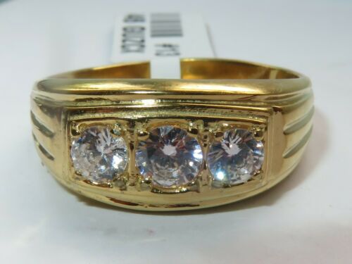 Jewellery Kingdom Gold Signet Ring Mens Pinky Three Stone 18kt Cubic Zirconia Cz - Jewelry Rings - British D'sire