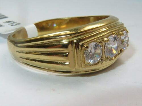 Jewellery Kingdom Gold Signet Ring Mens Pinky Three Stone 18kt Cubic Zirconia Cz - Jewelry Rings - British D'sire