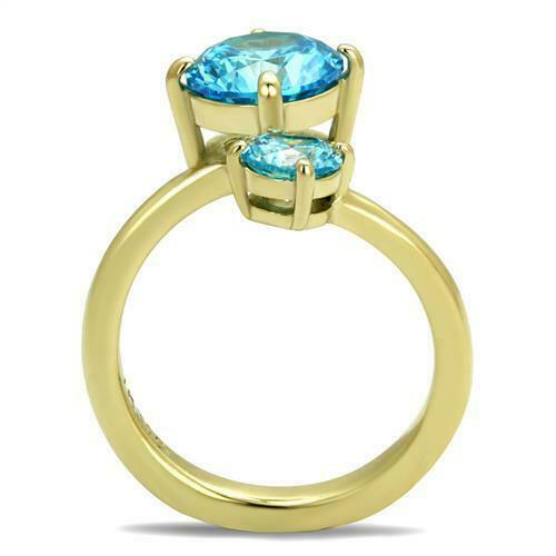 Jewellery Kingdom Gold Solitaires Stainless Steel 18kt Dress Ladies Ring (Blue Topaz) - Jewelry Rings - British D'sire