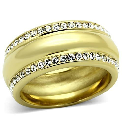 Jewellery Kingdom Gold Wedding Band 9mm Cubic Zirconia 18kt Yellow Gold Steel Ring - Jewelry Rings - British D'sire Main image