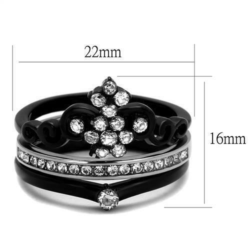Jewellery Kingdom Gothic Silver CZ Tiera Guard Stainless Steel Ladies Black Cross Ring Set Secondary image