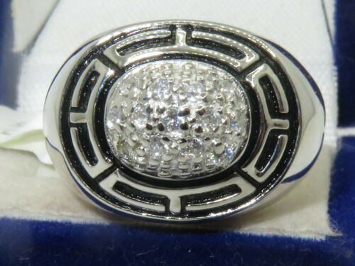 Jewellery Kingdom Greek Key Cz Sterling Silver Stamped Cubic Zirconia Pave Ring - Jewelry Rings - British D'sire