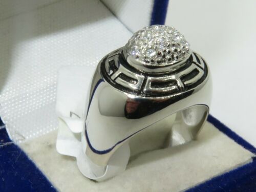 Jewellery Kingdom Greek Key Sterling Silver Stamped Cubic Zirconia Pave Ring Secondary image