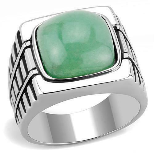 Jewellery Kingdom Green Signet Synthetic Cubic Zirconia Mens Emerald Ring (Silver) - Rings - British D'sire Main image