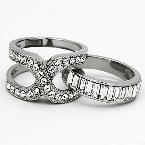 Jewellery Kingdom Guard Baguettes cz Stainless Steel Wedding Band, Ladies Engagement Ring Set - Engagement Rings - British D'sire