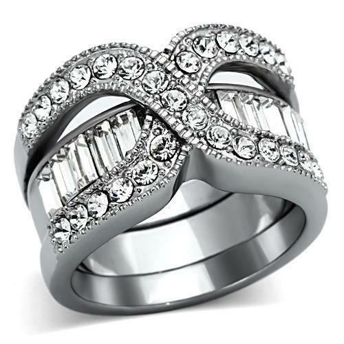 Jewellery Kingdom Guard Baguettes cz Stainless Steel Wedding Band, Ladies Engagement Ring Set - Engagement Rings - British D'sire Main image