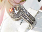 Jewellery Kingdom Halo Cubic Zirconia Engagement Wedding Stainless Steel Silver Ring Set - Jewelry Rings - British D'sire