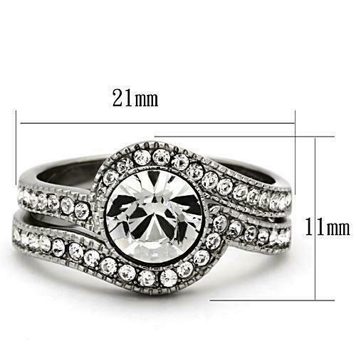 Jewellery Kingdom Halo Cubic Zirconia Engagement Wedding Stainless Steel Silver Ring Set - Jewelry Rings - British D'sire