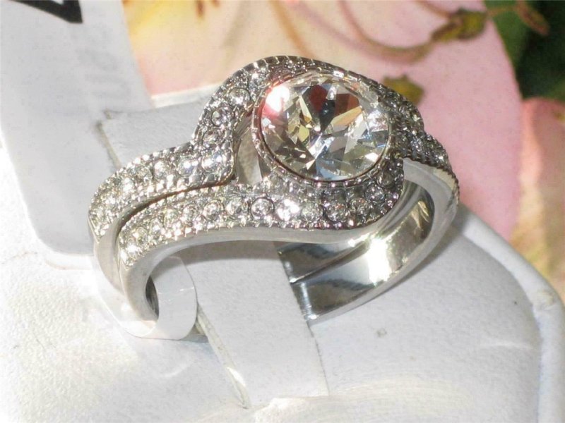 Jewellery Kingdom Halo Cubic Zirconia Engagement Wedding Stainless Steel Silver Ring Set - Jewelry Rings - British D'sire