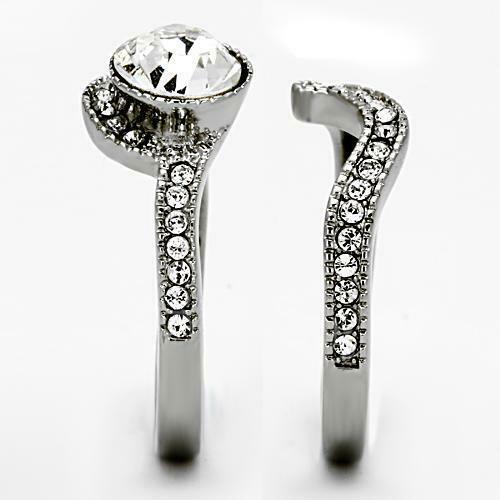 Jewellery Kingdom Halo Cubic Zirconia Engagement Wedding Stainless Steel Silver Ring Set - Jewelry Rings - British D'sire