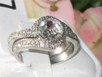Jewellery Kingdom Halo Cubic Zirconia Engagement Wedding Stainless Steel Silver Ring Set - Jewelry Rings - British D'sire
