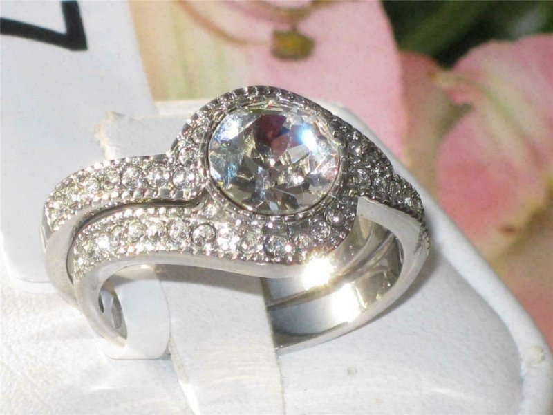 Jewellery Kingdom Halo Cubic Zirconia Engagement Wedding Stainless Steel Silver Ring Set - Jewelry Rings - British D'sire