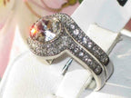 Jewellery Kingdom Halo Silver Cubic Zirconia Wedding Engagement Ring Set Band - Jewelry Rings - British D'sire