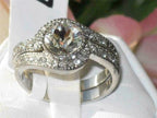 Jewellery Kingdom Halo Silver Cubic Zirconia Wedding Engagement Ring Set Band - Jewelry Rings - British D'sire