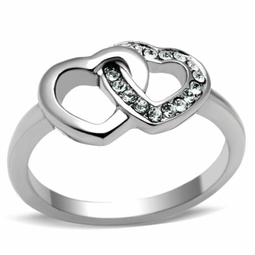 Jewellery Kingdom Heart Band Cubic Zirconia Stainless Steel Pretty Flat Ring (Silver) - Jewelry Rings - British D'sire Main image