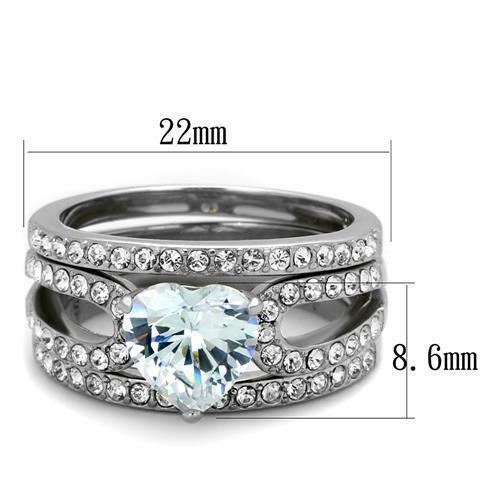 Jewellery Kingdom Heart Cubic Zirconia 3pcs Stainless Steel Wedding Engagement Ladies Ring Set Secondary image
