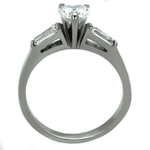 Jewellery Kingdom Heart Cz Baguettes Stainless Steel Engagement 1.5ct Ring Secondary image