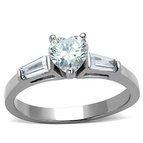 Jewellery Kingdom Heart Cz Baguettes Stainless Steel Engagement 1.5ct Ring - Jewelry Rings - British D'sire Main image