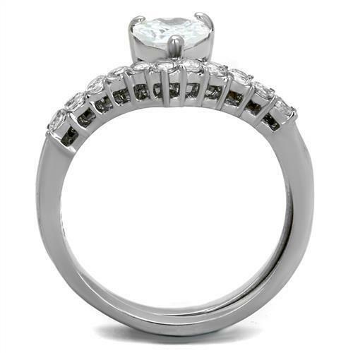Jewellery Kingdom Heart Engagement Wedding Band Wishbone Stainless Steel Cz Ring Set Secondary image