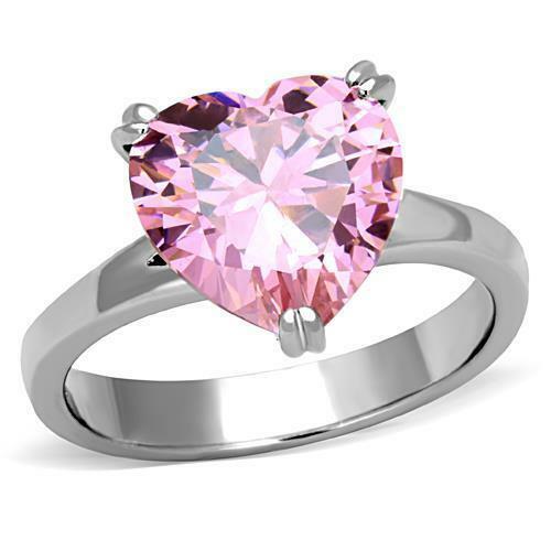 Jewellery Kingdom Heart Ladies 4ct Cubic Zirconia Sapphire Stainless Steel Ring (Pink) - Jewelry Rings - British D'sire Main image
