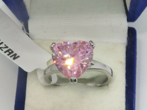 Jewellery Kingdom Heart Ladies 4ct Cubic Zirconia Sapphire Stainless Steel Ring (Pink) - Jewelry Rings - British D'sire