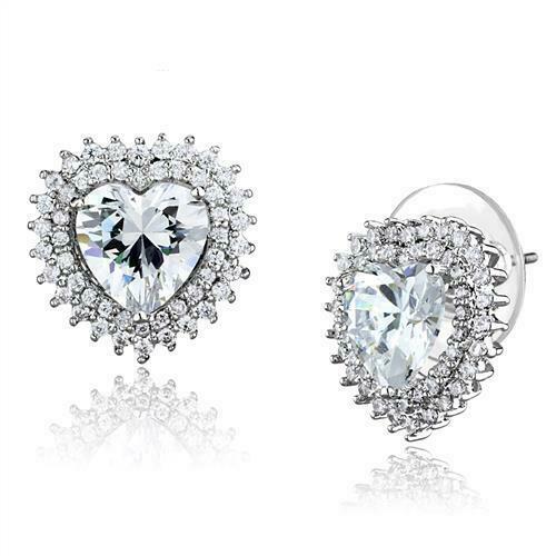 Jewellery Kingdom Heart Stud Cubic Zirconia 3 Ladies Carat Per Ear Studs Earrings (Silver) - Earrings - British D'sire Main image