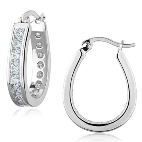 Jewellery Kingdom Hoop Oval Dangle Drop Cubic Zirconia Handmade Comfortable Earrings (Silver) - Earrings - British D'sire