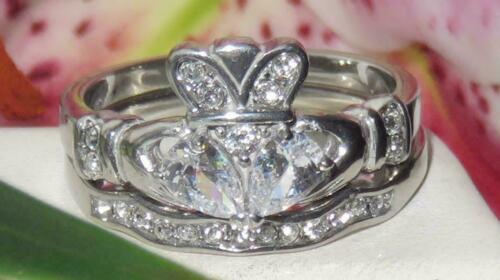 Jewellery Kingdom Irish claddagh Cubic Zirconia Ladies Engagement Band Ring Set (Silver) - Engagement Rings - British D'sire