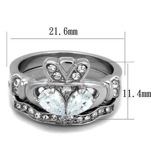 Jewellery Kingdom Irish claddagh Cubic Zirconia Ladies Engagement Band Ring Set (Silver) - Engagement Rings - British D'sire
