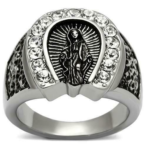 Jewellery Kingdom Jesus Religious Signet Pinky Cubic Zirconia Stainless Steel Mens Horse Shoe Ring (Silver) - Jewelry Rings - British D'sire